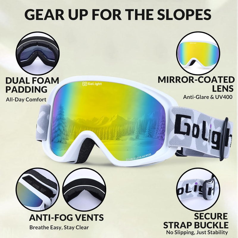 Golight Youth, Teen & Small-Face Adult Ski Goggles – Safe Fit for Small Faces, Anti-Fog Lens & UV400 Full Protection - Image 4
